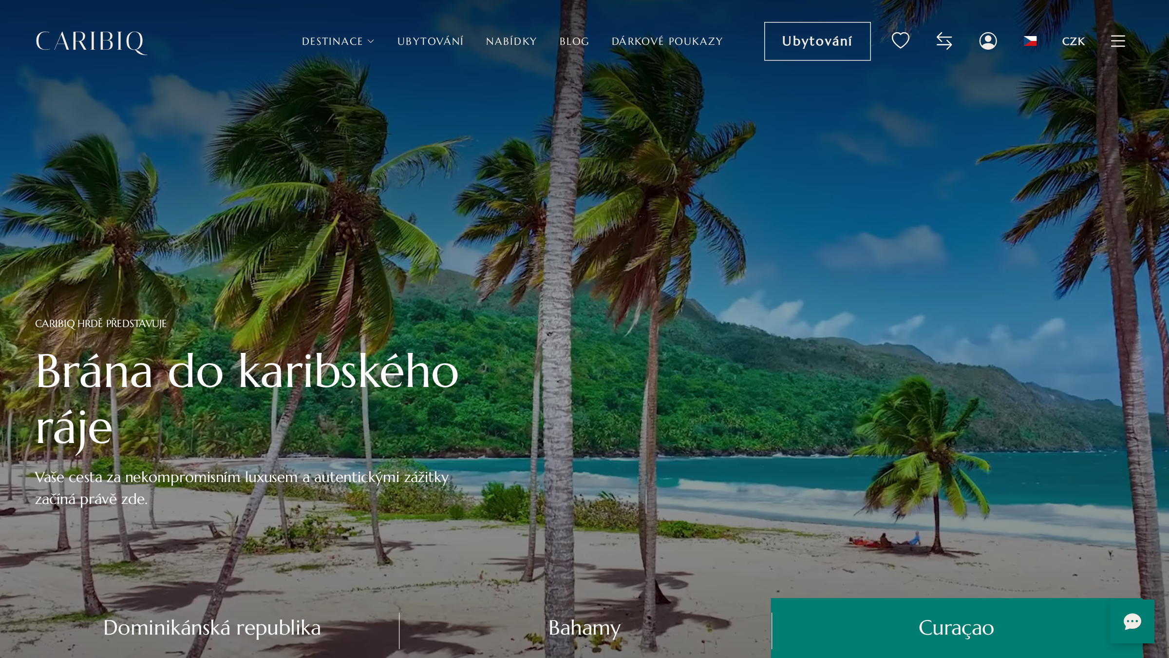 Homepage of Caribiq with the presentation of Caribbean destinations and accommodations