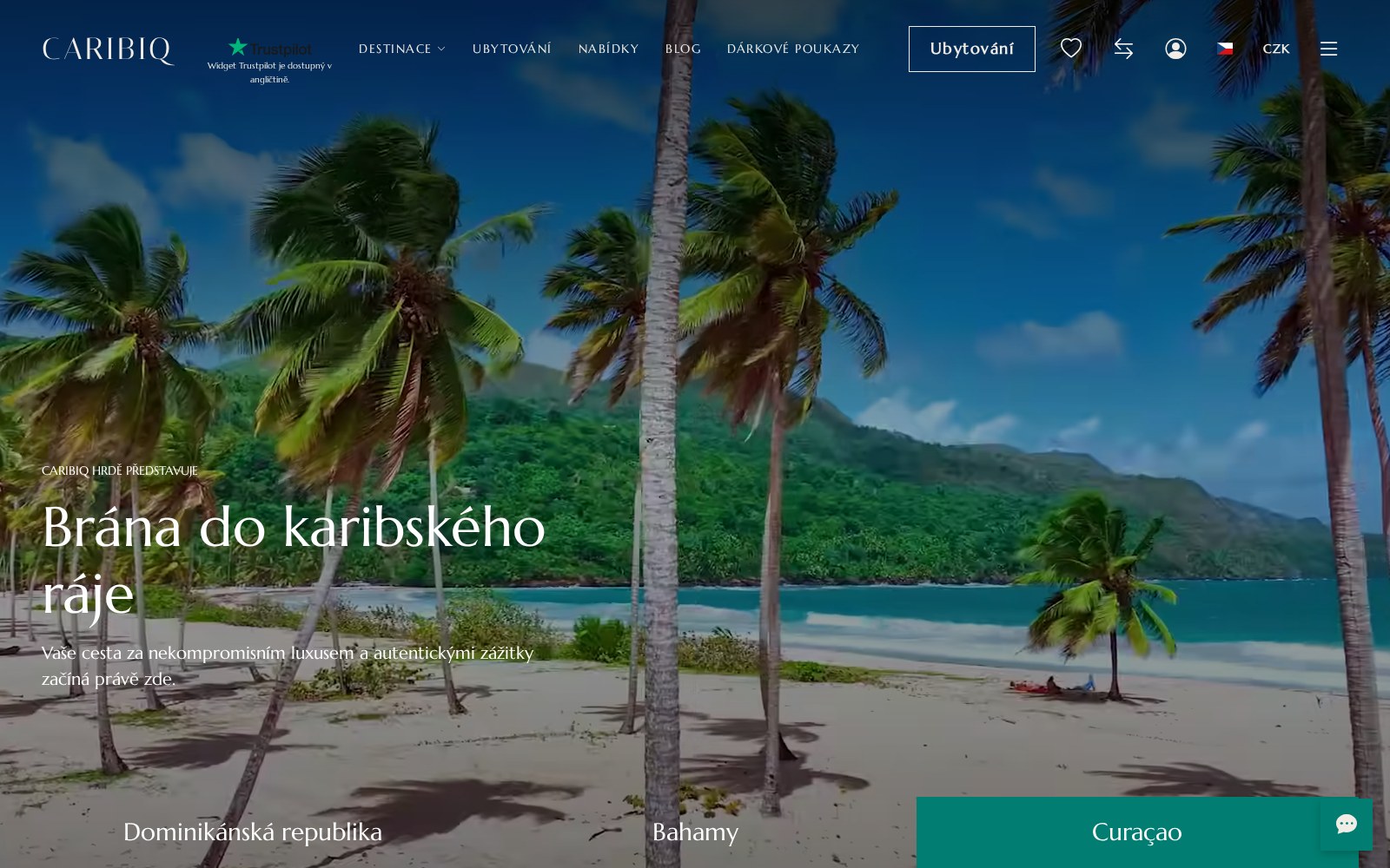 Homepage of Caribiq with the presentation of Caribbean destinations and accommodations