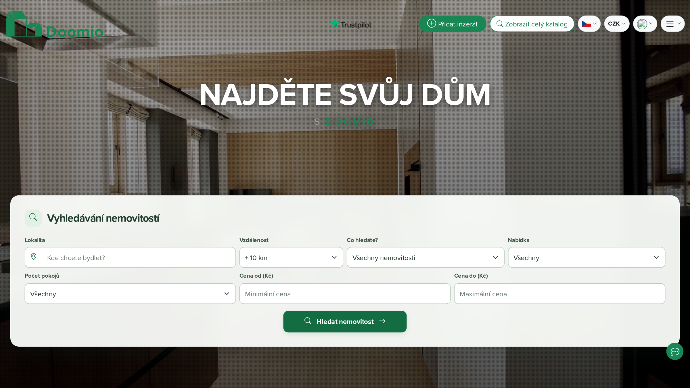 Homepage of the real estate portal Doomio with property search