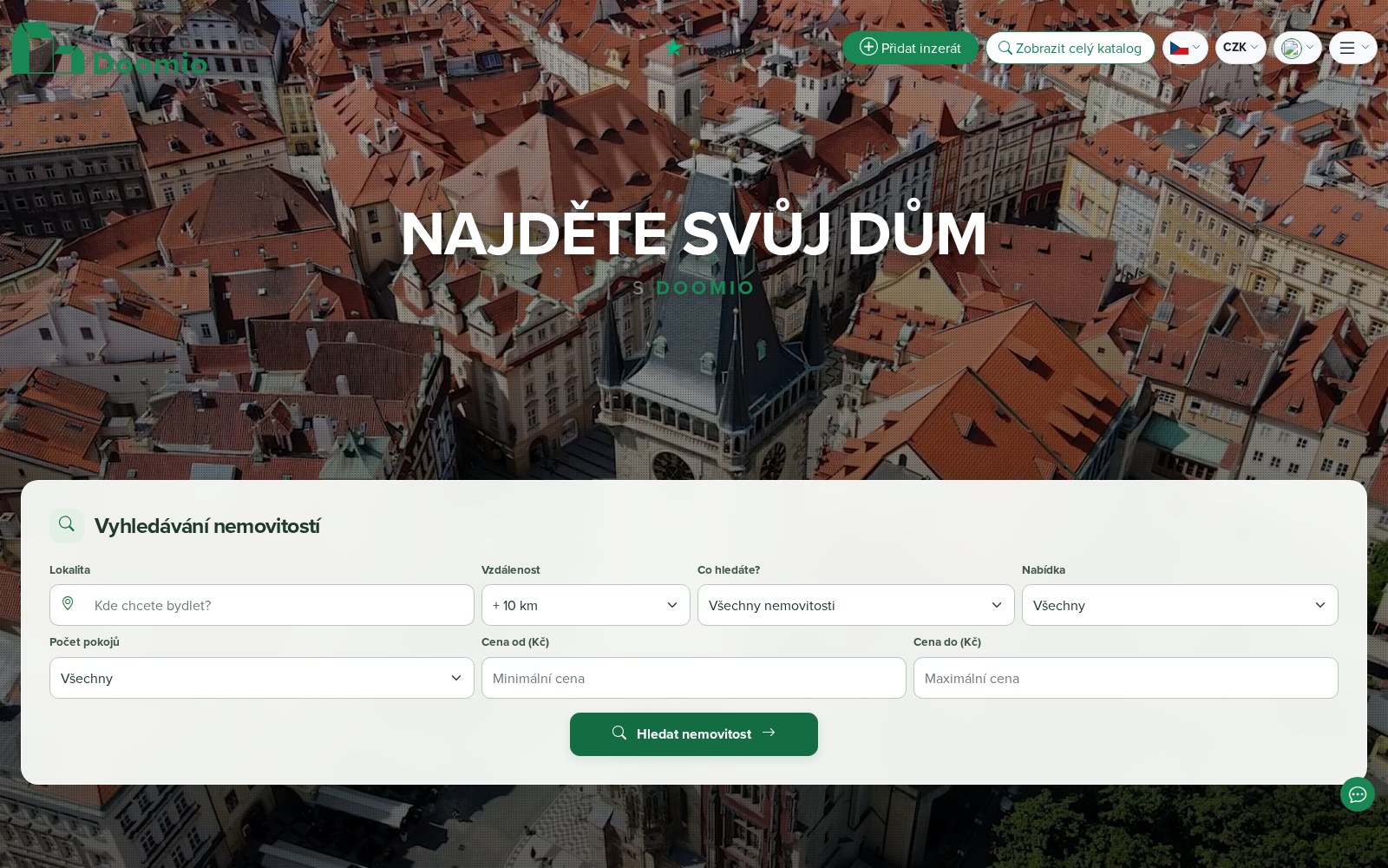 Homepage of the real estate portal Doomio with property search